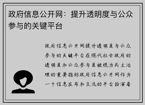 政府信息公开网：提升透明度与公众参与的关键平台